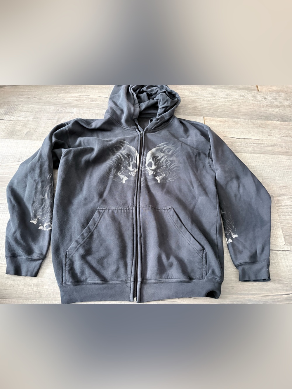 Vintage crazy y2k skull zip up graphic hoodie grunge sweatshirt